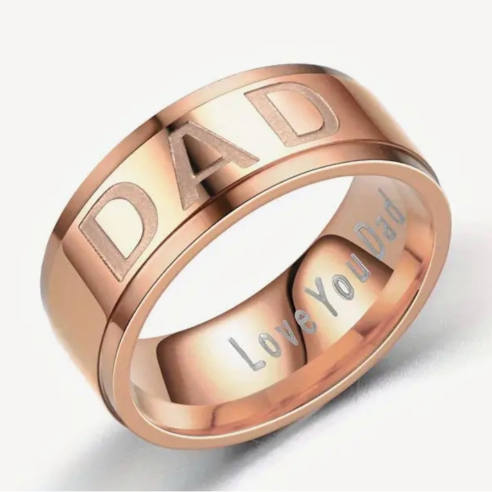Engraved Love You Dad Stainless Steel Titanium in ROSE GOLD Ring Sz9,10,11,12,13